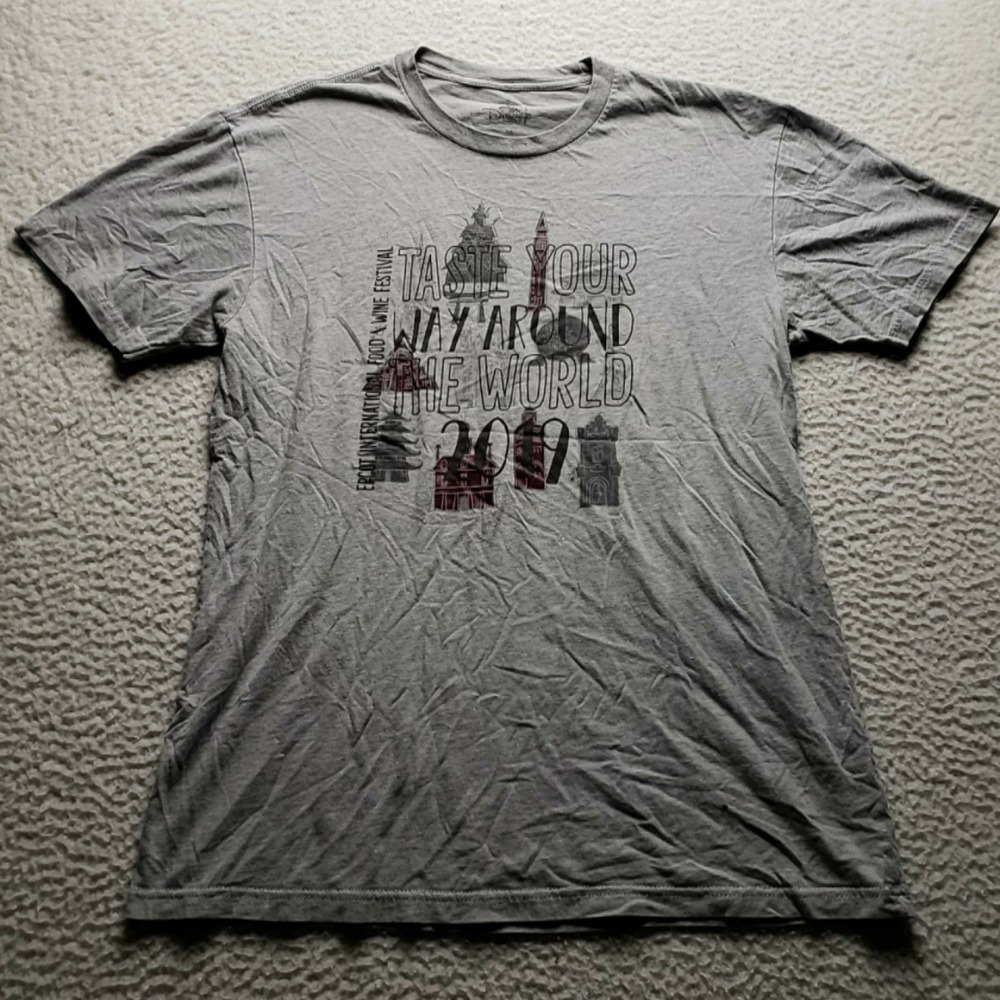Disney Parks Shirt Mens Medium Gray Epcot Food & Wine 2019 Graphic Tee Tagless